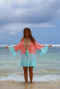 Resort Party Wear For Girl's Wear Rayon Tie Dye Vestido informal de manga larga Short Evening Party Beach Bikini Cover UPS at Bulk Rate - Product Image 3