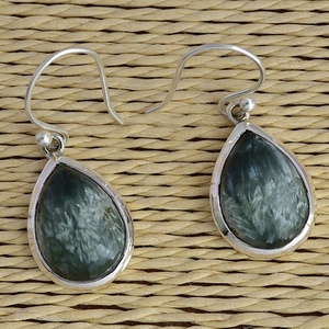 Genuine Pear Shape Multi Color Seraphinite Solid 925 <b>Sterling</b> <b>Silver</b> Dangle Earring Wholesale Jewelry Manufacturer Casa De Plata - Product Image 3