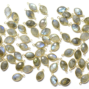 Lunette en argent sterling 925 à facettes en forme de marquise en labradorite, plaqué or 18 carats, connecteur fait main pour la fabrication de bijoux - Product Image 3