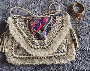 Vintage Boho Envelop Clutch bordado a mano Banjara tela lienzo Material - Product Image 1