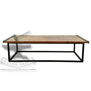 Mesa de centro industrial vintage de madera maciza con muebles de hogar duraderos de hierro extensible para sala de estar - Product Image 2