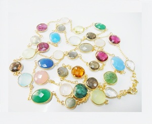 Collar de Plata de Ley con Conector de Bisel de Piedras Preciosas Variadas - Joyería para Regalo y Fiesta para Mujer - Product Image 1