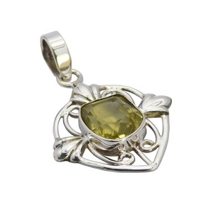 Colgante de piedras preciosas de cuarzo limón a la moda al por mayor, joyería fina Vintage, abalorios de Plata de Ley 925 chapados en rodio - Product Image 1
