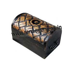 Caja de recuerdo de madera tallada decorativa, organizador de joyas, medio redondo, Color negro y marrón - Product Image 2