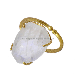 Piedra lunar en bruto piedra preciosa anillo chapado en oro de Plata de Ley 925 Anillo de moda. Fabricación de joyería al por mayor POR CASA DE PLATA - Product Image 2
