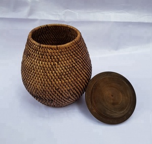 Rotin panier de ventre avec couvercle en bois - Product Image 4