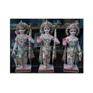 Statue de Ram Darbar colorée en marbre blanc de Makrana Marvel Statues de Ram Sita Lakshman peintes en marbre blanc de Makrana