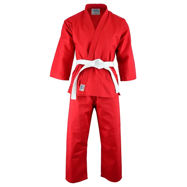 Aangepaste Rode Kleur Wkf Hoge Kwaliteit 100% Katoen Uniform Hot Koop Licht Gewicht Vechtsporten Wit Katoen Gi Karate Uniform