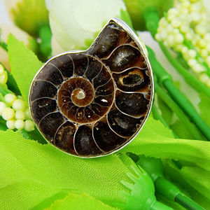 Increíble Natural hecho a mano enorme amonita piedra preciosa 925 anillo conjunto de joyas de plata - Product Image 4