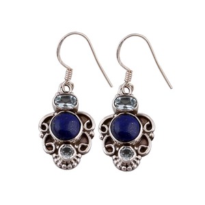 925 Sterling Silver Lapis Lazuli Wedding Gift Blue Topaz Gemstone Drop Dangle Earrings Wholesale Handmade Fine Jewelry - Product Image 1