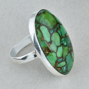 Genuino hermoso anillo de piedras preciosas de turquesa de cobre ovalado sólido. Plata de Ley 925 con joyería de anillo Chapado en plata para mujer. - Product Image 3