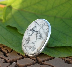 Anillo de howlita ovalado redondo pera cuadrado fantasía rectángulo piedra preciosa natural cabujón de piedra 925 plata esterlina - Product Image 5