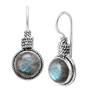 Boucles d'oreilles en argent sterling 925 enroulées de fil de pierres précieuses de forme ronde en Labradorite unique OEM vente en gros pierre de naissance ODM - Product Image 1