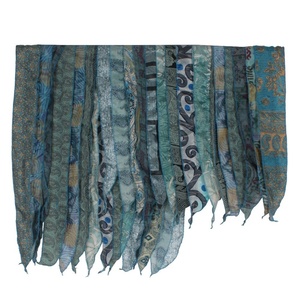 Fabricant d'écharpes vintage, grossiste en Inde, foulards et écharpes, patchs sari indiens réversibles à rayures colorées - Product Image 1