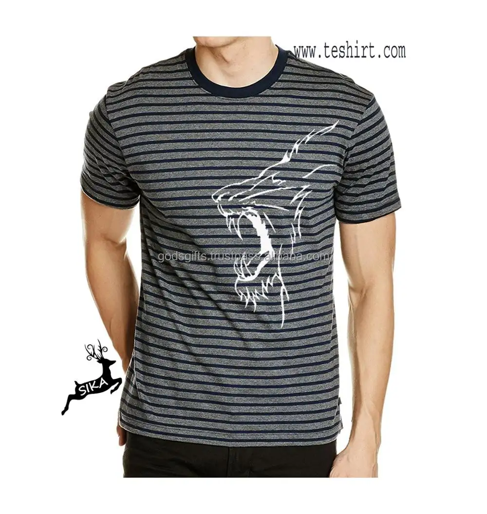 Casuale di nuovo Modo stripes T-Shirt Manica Corta a buon mercato commercio all'ingrosso di alibaba tirupur Commercio All'ingrosso t-shirt di cotone pettinato Stampato on-line