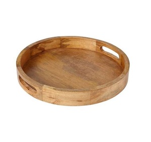 Bandeja Redonda de Madera para Servir con Asas, Diseño Moderno Hecho a Mano, Ecológica, TLT 18WT-005, para Servir Comida en el Hogar - Product Image 1