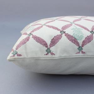 <b>Pink</b> Floral Hand Block Print Cotton Linen Decorative Boho 45X 45 CM Square Cushion Cover - Product Image 3