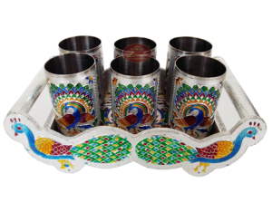 TWIN PEACOCK PLATEAU EN BOIS conçu MEENAKARI-S.M. (12 "X 6.5" X 3.5 "POUCES) PLATEAU DE LUXE à BON PRIX - Product Image 4
