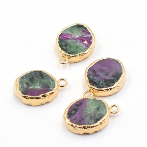 Ruby Zoisite 14-16mm Bail Oval Shape 18k Gold Plated Brass Pendant for Necklace <b>Bracelet</b> Jewelry Making - Product Image 2