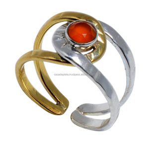 Anillo de Plata de Ley 925 chapado en oro medio, anillo de piedras preciosas de cornalina Natural de cabina redonda, anillo de último diseño para regalo de boda. - Product Image 1