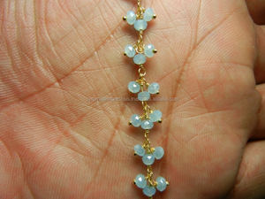 Aqua Calcedonia Piedra preciosa Chapado en oro Alambre de plata esterlina Envuelto Colgando Cuentas de cadena gruesa Aproximadamente Hallazgos de joyería Componentes - Product Image 2