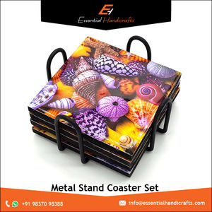 Ensemble de sous-verres en bois d'acacia classique avec support en métal meilleur décor de Table basse pour la maison salle à manger cuisine dernière conception tapis en bois tampons - Product Image 3