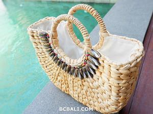 Sac à main vintage en jonc de mer naturel avec deux sangles Beach Shopping Seashell-Inspired Design - Product Image 3