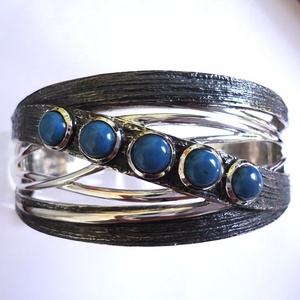 Brazalete de plata oxidada ancha antigua para mujer a la moda con brazalete de plata esterlina 925 Turquesa