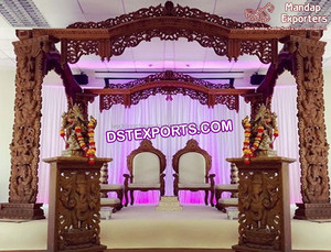 Mandap de Madera Estilo Vintage, Mandap Redondo de Madera para Bodas de Maharani, Decoración de Bodas, Mandap Ananya Tallado en Madera, Irlanda - Product Image 6