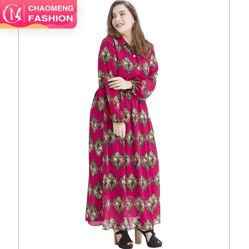 9063# New arrival floral printed red fashion shirt dress plus size african dresses designs fat ladies