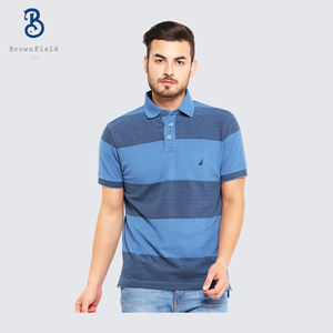 OEM personalizado Slim Fit azul Casual para Polo camisa 100% piqué algodón bordado raya doble punta 220g talla grande tela de punto - Product Image 2