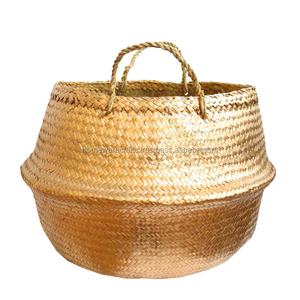 Vietnam Seagrass <b>Basket</b> Foldable Double Tier Handles Kitchen <b>Bathroom</b> European Market Space Saving Wholesale - Product Image 1