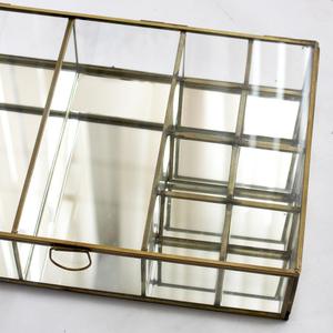 Glass And Gold Metal Storage Box With <b>Mirror</b> <b>Panels</b> And Handle - Product Image 1