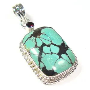 925 pendentif en argent sterling véritable tibétain turquoise matrice toile d'araignée turquoise décontracté punk à la mode bohème classique bijoux