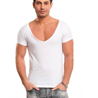 T-shirt moulant pour hommes, col en V, simple, Slim, de bonne qualité