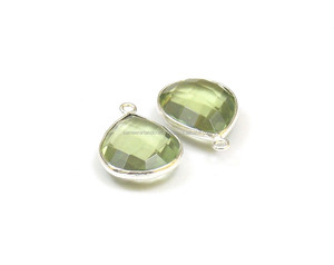 À la mode vert améthyste pierres précieuses fabrication de bijoux résultats simple caution à la main à facettes lunette connecteur poire forme 12X16mm argent - Product Image 3