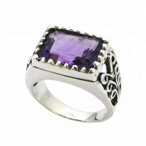 แหวนหินอเมทิสต์สีเงินสเตอร์ลิง925แข็งแหวนเงินแท้ผู้ผลิตแหวนแฟนซี - Product Image 1