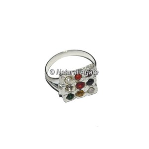 Bague Chakra carrée en argent avec 9 pierres - Product Image 1