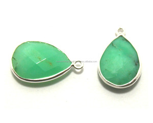 Pendentif en argent sterling 925 chrysoprase fait à la main connecteur de lunette à facettes en forme de poire 10x14mm résultats de bijoux à caution unique - Product Image 1
