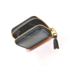 Worthbuy — portefeuille en cuir pour pièces de monnaie avec fermeture à glissière, petite étiquette en cuir attachée à fermeture éclair - Product Image 1