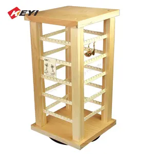 Customized Counter top Rotating Display Stand For Jewellery / Wooden Countertop Earring Display Rack