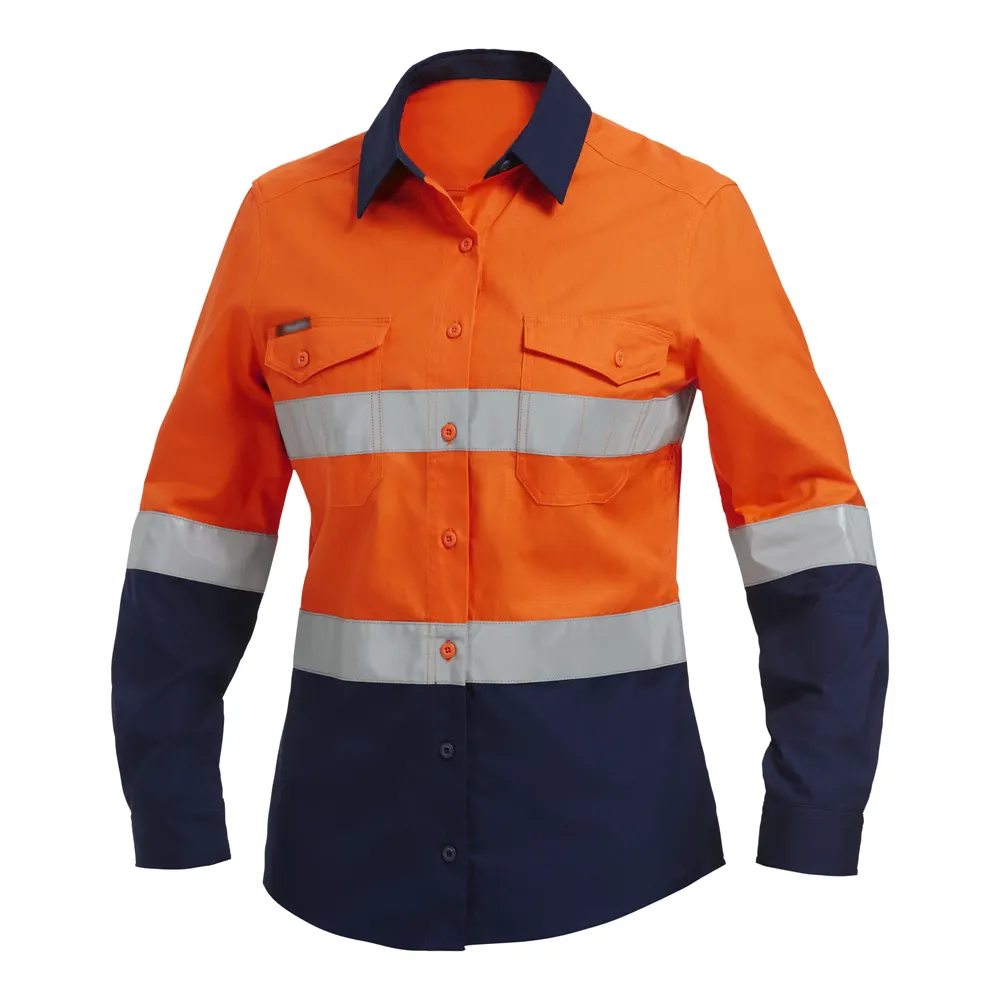 women work wear hi vis cotton drill shirts custom made industrial safety uniforms