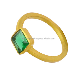 Verde Appatite Gemstone Hecho a mano 925 Anillo de plata esterlina Chapado en oro Anillo de moda para unisex. - Product Image 4