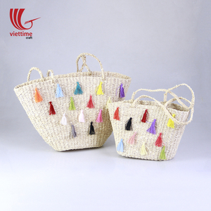 Sac fourre-tout pour shopping en paille, sac à main tissé/sac de plage pour l'été en motif de feuille de palmier - Product Image 2