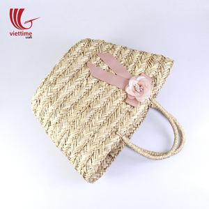 Pinky Flowers Vintage Seagrass Cotton Lining Sustainable <b>Summer</b> Beach Bag/Straw <b>Handbag</b>/Wholesale - Product Image 5