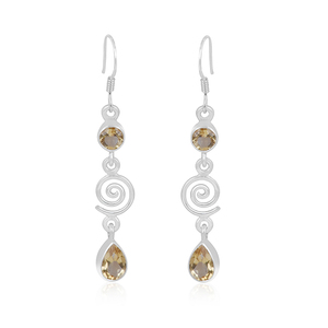 925 Sterling Silver <b>Citrine</b> Gemstone Round Pear Shape Dangle <b>Earrings</b> Fashionable <b>Earrings</b> Wholesaler Manufacture CASA DE PLATA - Product Image 1