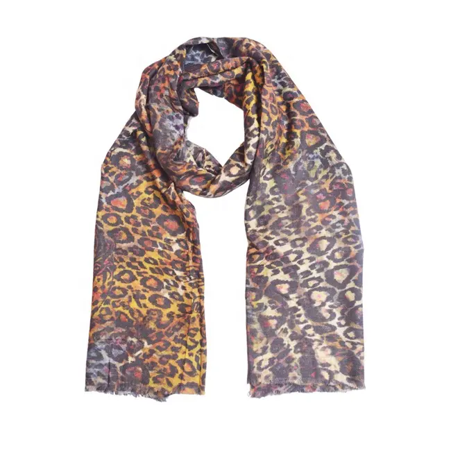 Leopard Multi Color Hijab Wool Shawl Custom Logo Scarves Digital Printed Winter Pashmina Shawls Indian Silk Cashmere Scarf