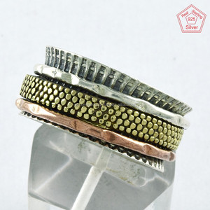 Exportador directo de la India Anillo giratorio de plata esterlina 925 Acabado oxidado de triple tono para bodas Compromisos Invisible - Product Image 3