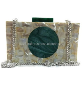 Indian White marbled resin acrylic <b>box</b> clutch bag purse - Product Image 5