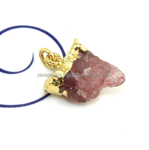 Colgante de cuarzo de citrino y cereza, amuleto de Latón chapado en oro con piedras preciosas de una sola bail, fabricante de joyas - Product Image 6